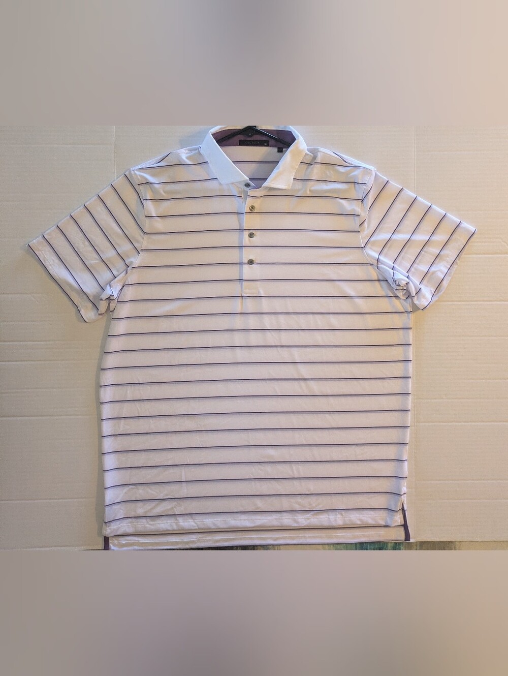 Greyson White Polo with Thin Purple Stripes- XL (NWOT)